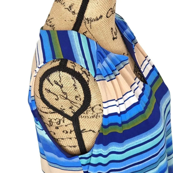 LUXOLOGY Women's Split V Neck Sleeveless Striped Shift Dress Size Medium Blue - Picture 10 of 16